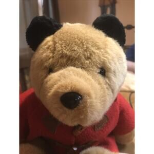 Vintge Eden Toys Paddington Bear Red Jacket Toggle buttons Hood 1988 Korea 14"